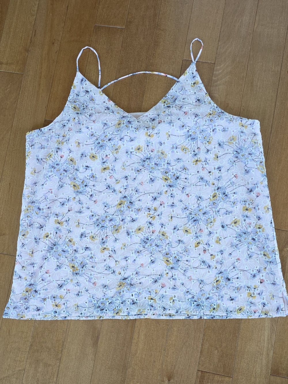 LOFT White Floral Spaghetti-Strap Cami with Blue & Yellow Accents